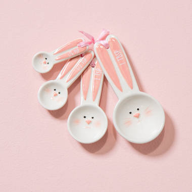 Evergreen Set of (4) Ceramic Bunny Measuring Spoons ,White