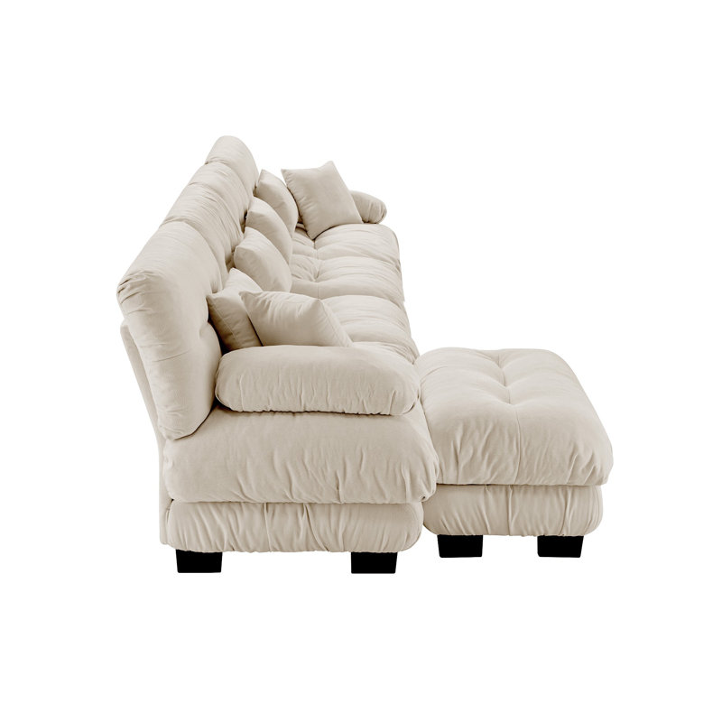 Canapé 2 places avec repose-pieds Chenille, Blanc, H 35,4 po x l 94,4 po x P 36 po