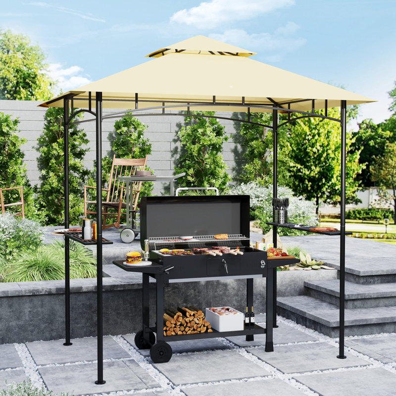 Outsunny 2.4 x 1.5 m (8' x 5') Grill Gazebo Canopy w/LED Lights, Beige