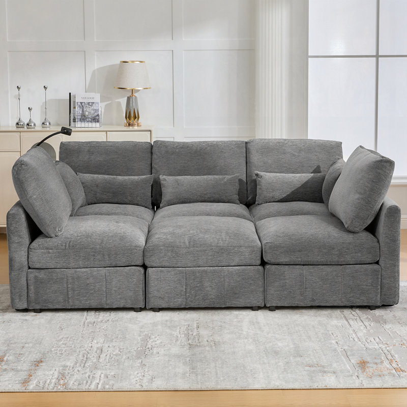 Canapé modulaire en chenille, Gris