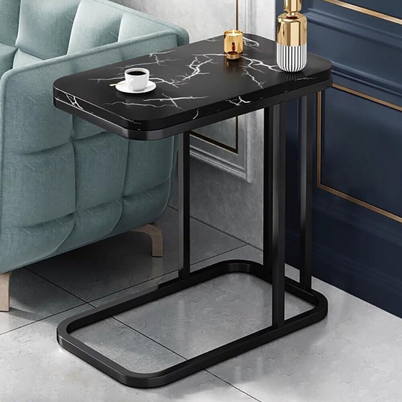 Table d'appoint moderne en forme de C avec table en métal et structure en métal robuste, Noir, noir, noir, noir