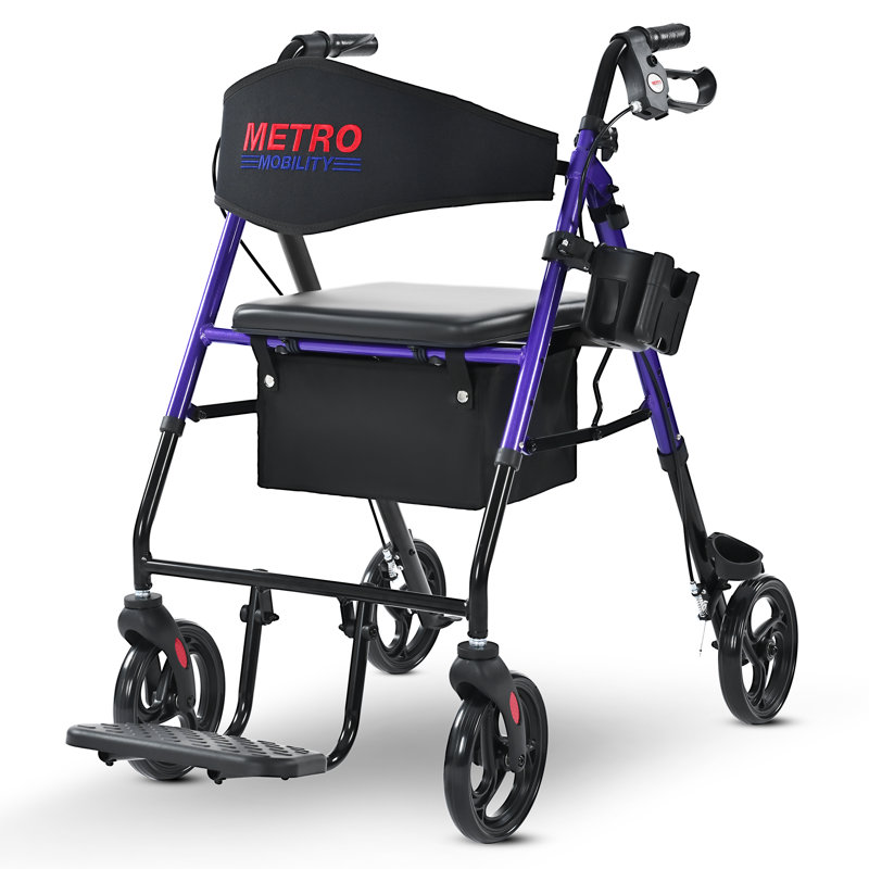 Déambulateur roulant mobilité avec siège pour personnes agées, déambulateur léger et pliable, grandes roues avant en nid d'abeilles amortissant les chocs de 10 po pour tout terrain, capacité de poids de 300 lb, mauve