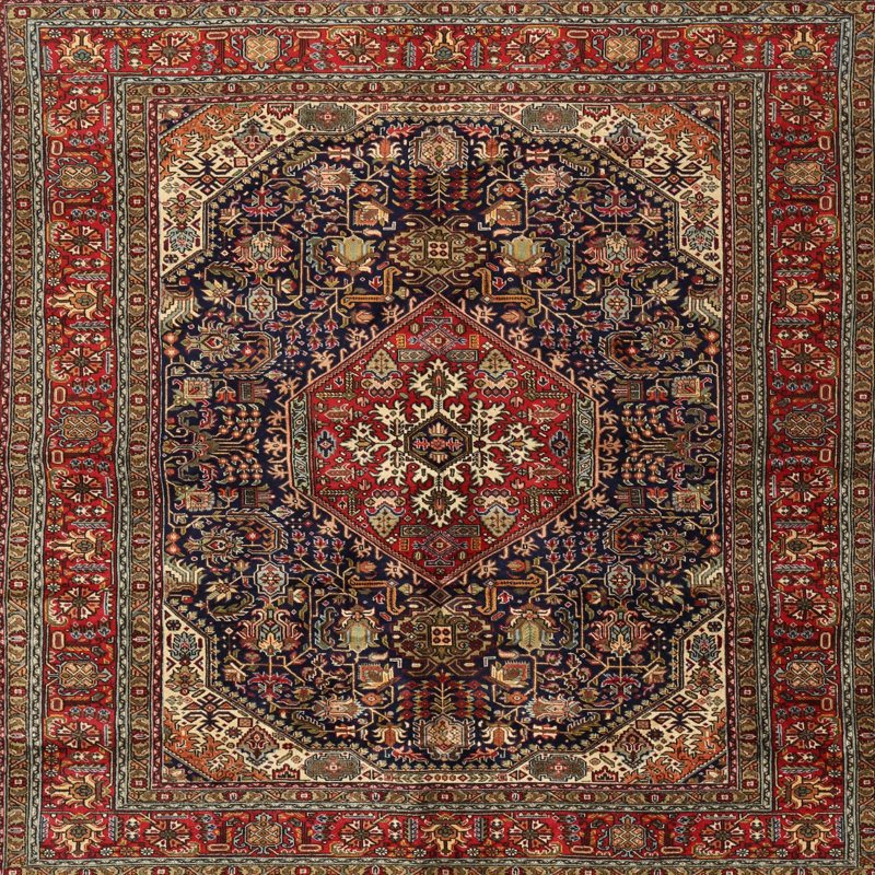Tapis rouge/brun/violet traditionnel Shoop, Carré 5 pi