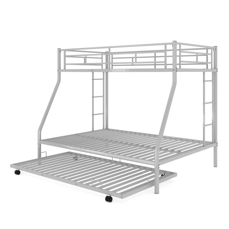 Ballone Kids Twin Over Full Bunk Bed with Trundle, Silver