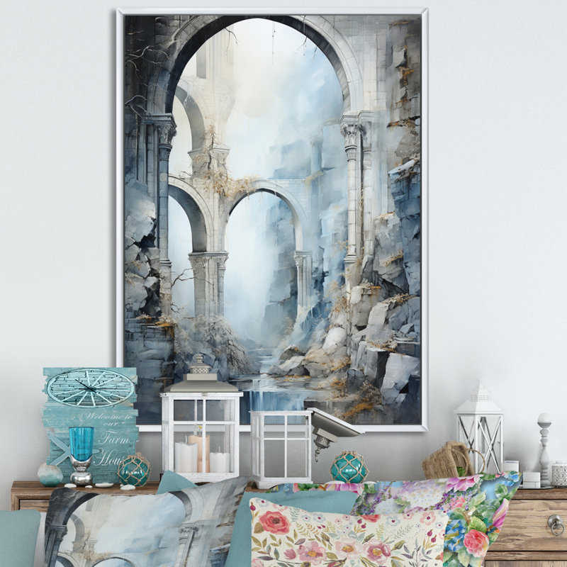 Imere Grey Bridge Ethereal Overpass I, H 20 po x l 12 po x P 1 po, Cadre flottant blanc