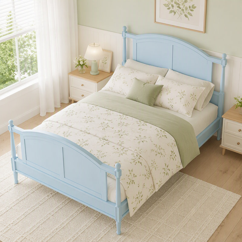 Base de lit plateforme Traditional, Double, Bleu clair