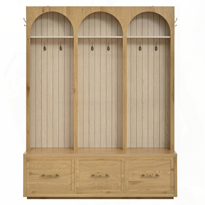 Farmhouse Hall Tree with Arched Design, Oak, Brown