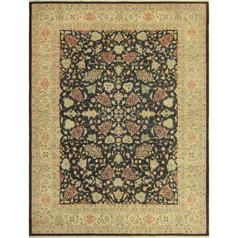 Tapis gris anthracite en laine noué à la main de conception unique 8 pi 11 po x 11 pi 8 po Douglass
