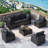 7 Pieces Outdoor Patio Furniture Set, With Cushions And Glass Coffee Table, Pe Rattan Outdoor Wicker Sectional Furniture Sofa Set, For Porch, Garden, Balcony-1527550632