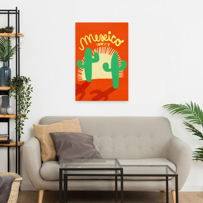 Art mural paysage mexicain coucher de soleil rétro rétro avec cactus