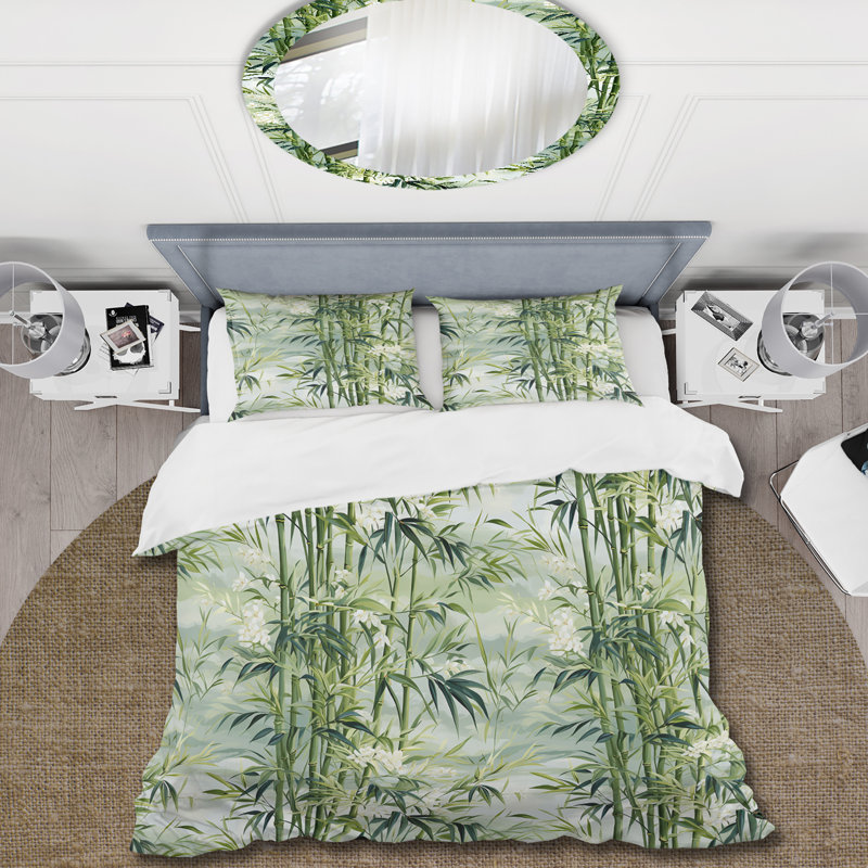 Literie Japon Bamboo Zen Channel II, Housse de couette pour grand lit et 2 taies décor