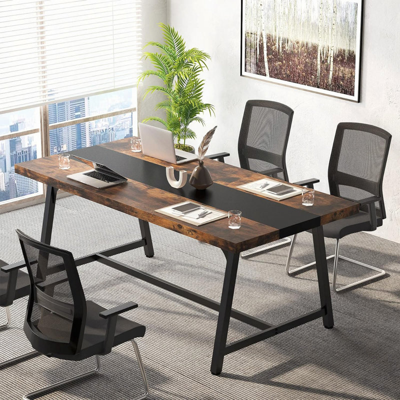Table de conférence rectangulaire de 70,87 po pour 6 à 8 personnes, table de réunion industrielle moderne avec structure en acier robuste, grande surface de travail pour la collaboration de l'équipe