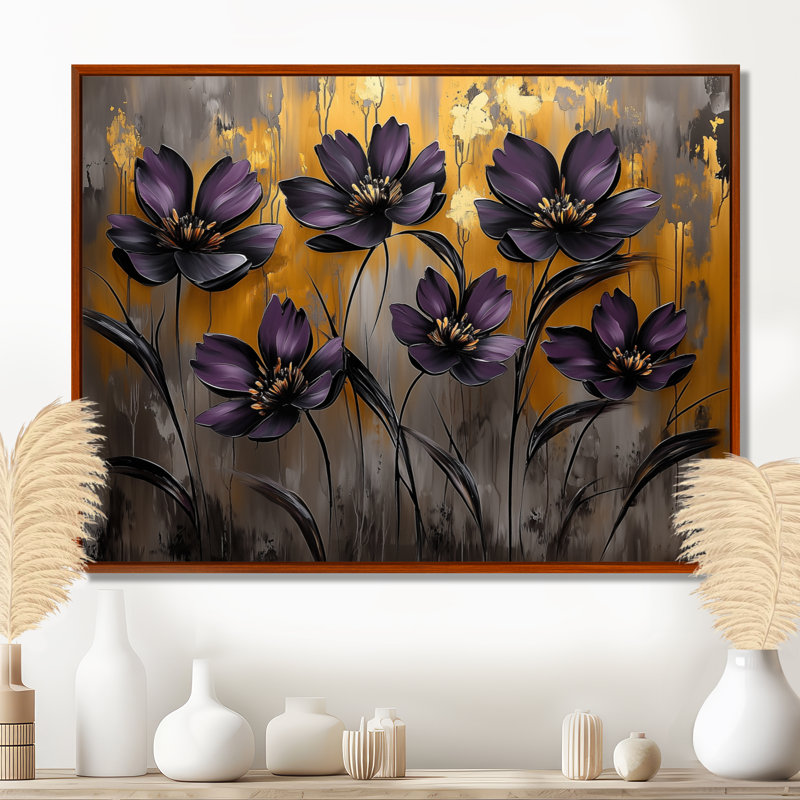 Doré mauve chardon fleurs chanson harmonie II - chardon art mural pour le salon, H 16 po x l 32 po, Brun
