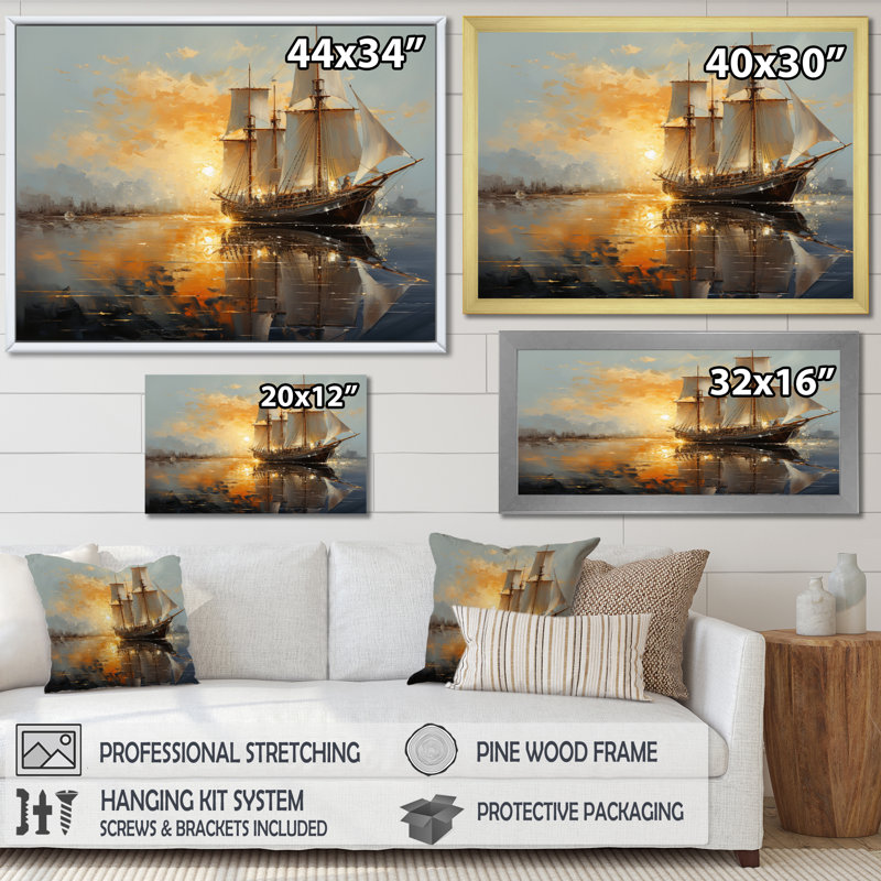 Voilier céleste, voyages I sur toile, Cadre flottant blanc, 30" H x 40" W