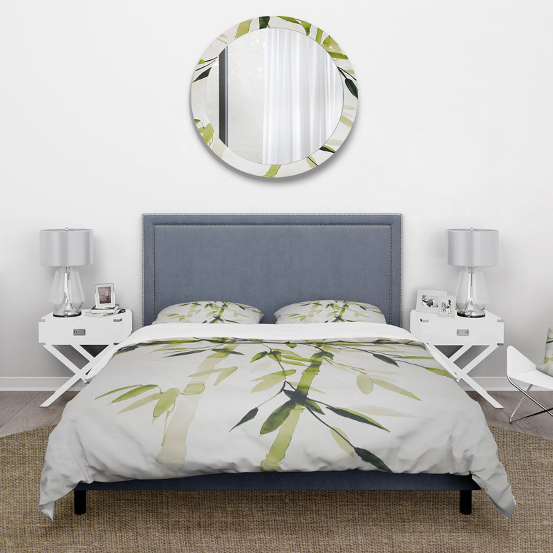 Simplist Bamboo Leaves II - Floral Print Duvet Cover Set, King Duvet Cover + 2 Shams