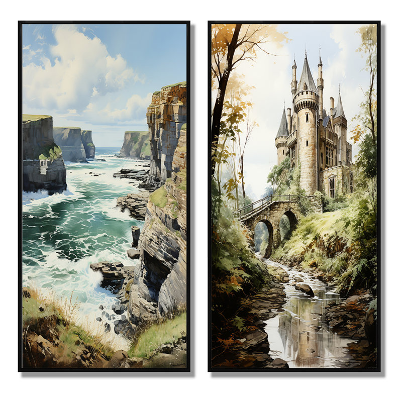 Paysage du majestueux Cliffsengland, Angleterre «Paysage du majestueux Cliffsengland», 2 pièces, Cadre noir