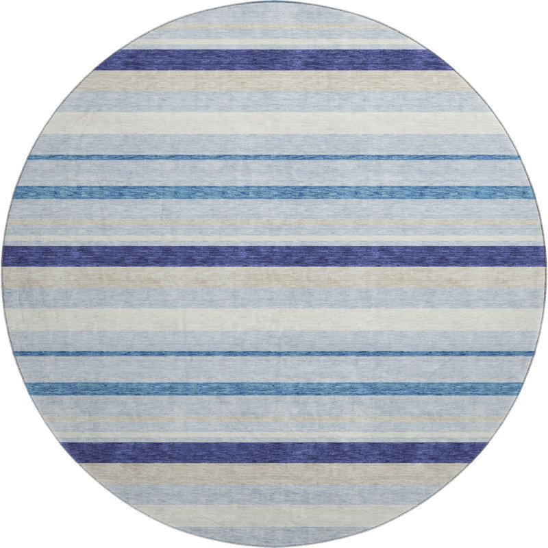 Premium Machine Washable Prisco Blue Rug, Round 8'