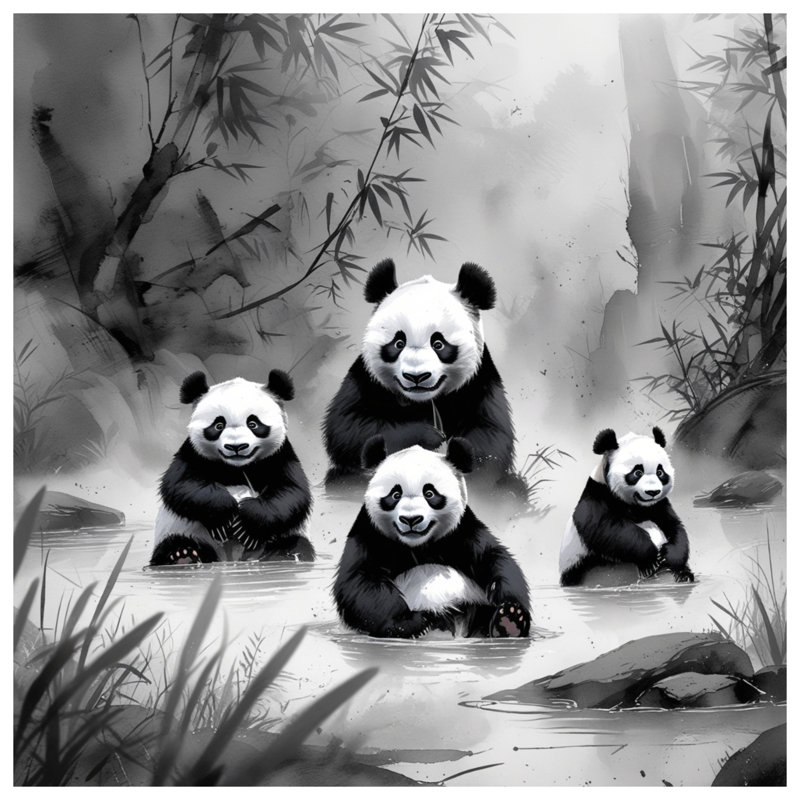 Tapis de bain Panda Family In Water, L 34 po x L 21 po