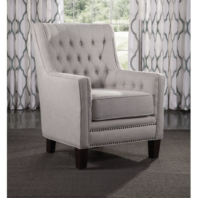 Samantha Upholstered Diamond Button Tufted Arm Chair with Nail Trim