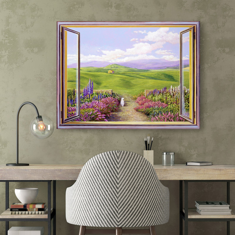 Window Overlooking A Tuscan Landscape by Andrea Del Missier - No Frame Art Prints on Canvas, 90cm H  x 120cm W  x 4cm D