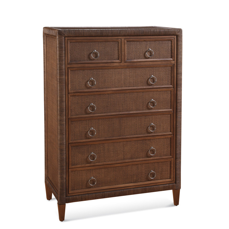 Sabal Bay 7 Drawer Wicker Chest, Aged Barrel, Satin Nickel