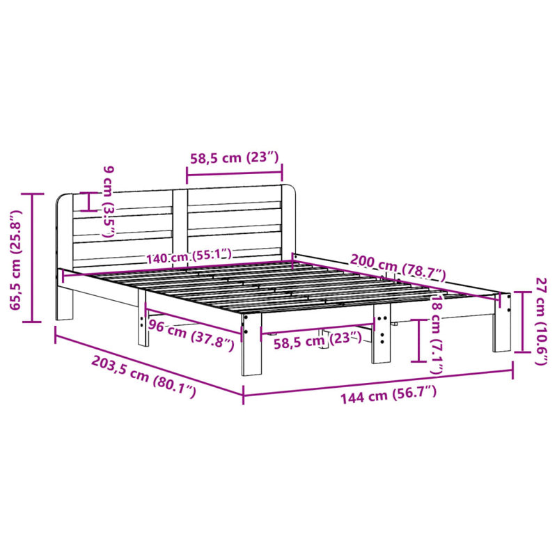 Bed, Wax Brown, European Double (140 x 200 cm)