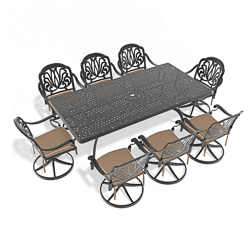 Ensemble de salle à manger 9 pièces pour patio, comprenant 8 chaises pivotantes et une table rectangulaire