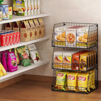 Jakyitvi 3 Pack XXL Stackable Wire Baskets, Large Storage Bins for Onion, Potato, Vegetable, Fruit, Snack, Pantry Baskets for Kitchen Cabinet Countertop, Pantry Organizers and Storage Solutions