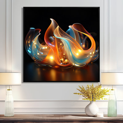 Fire Water Waves Blue And Orange - Abstract Wall Art Print