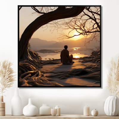 «Meditating By The Sunset River», art mural paysage religieux