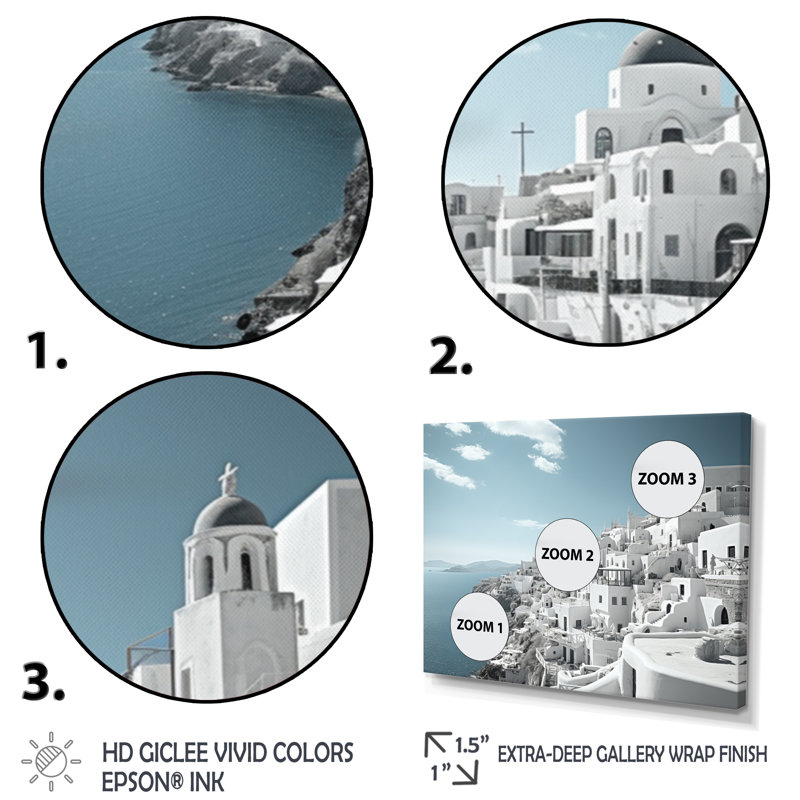 Grèce, Santorini, beau paysage urbain III - Grèce, art mural encadré, H 24 po x l 32 po x P 1 po, Cadre flottant noir