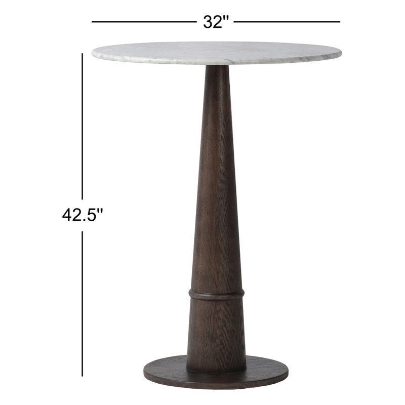 Goetz Bar Table-Brown Oak-Bar, Honed White Marble/Brown Oak, 42.5" H x 32" L x 32" W