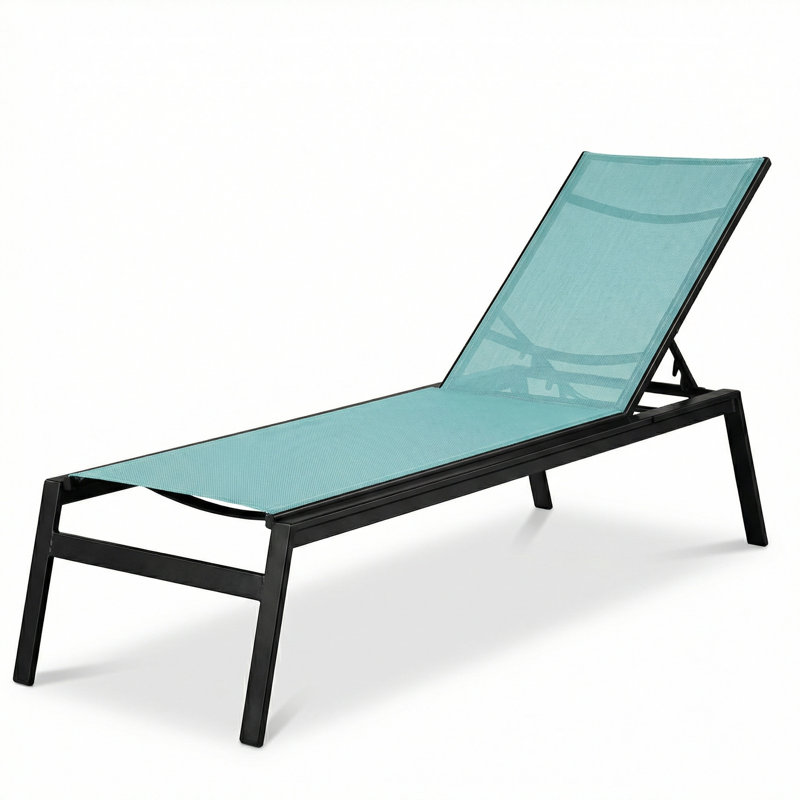 Chaise, Dupione Aquamarine Sling/Matte Black