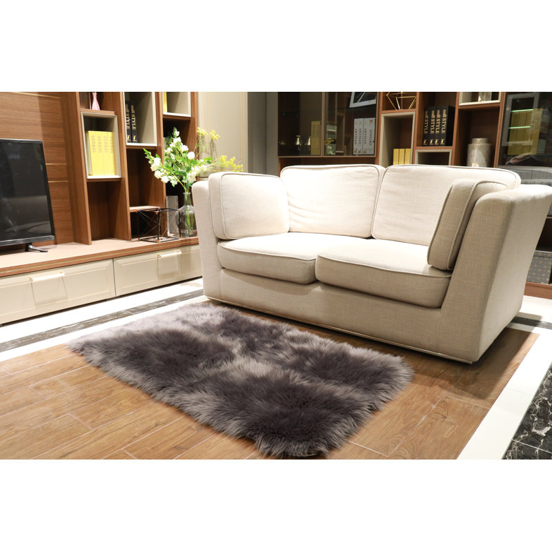 Tapis gris à poils longs Fung, Rectangle 5 pi x 7 pi