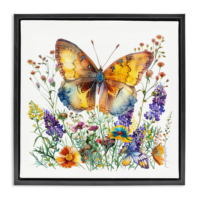  "Mixed Butterfly Garden", art mural sur toile flottante par LSR Design Studio, Cadre flottant noir de jais
