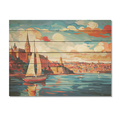 Sydney Harbor Sunset Coastlines III - Port Landscape Coastal On Wood Print