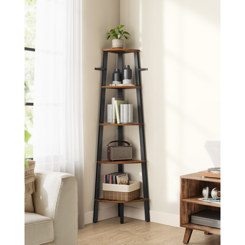 Josh Steel Corner  Bookcase, 62.6" H x 13.4" W x 12.8" D, Brown