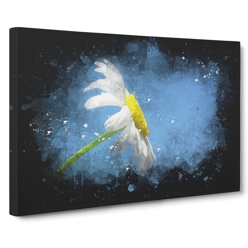 White Daisy Flower Paint Splash - Wrapped Canvas Print, 60cm H x 91cm W x 3cm D