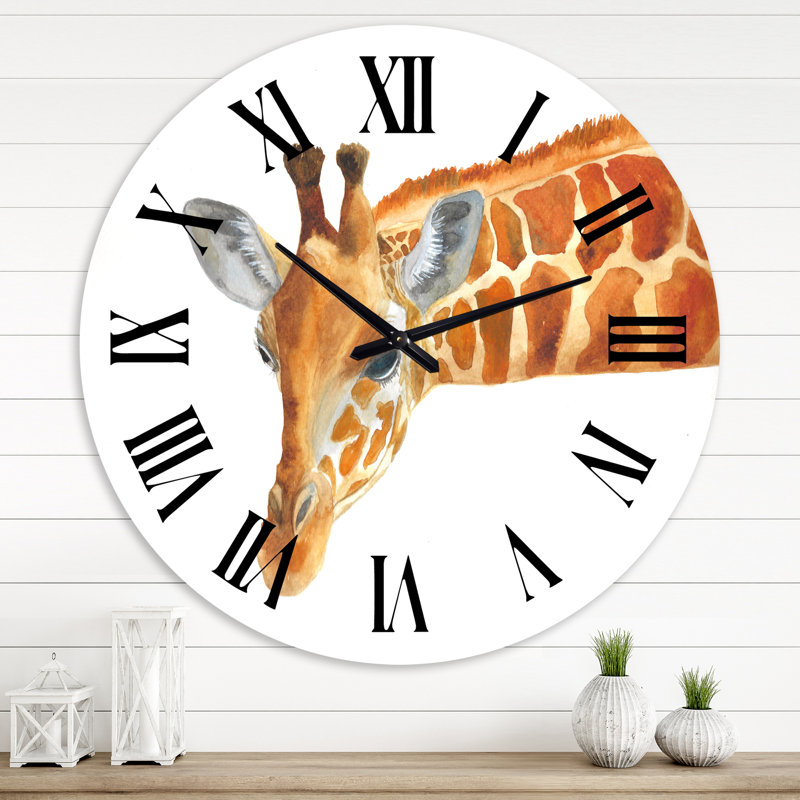 Portrait d'une girafe - horloge murale campagnarde, Grand