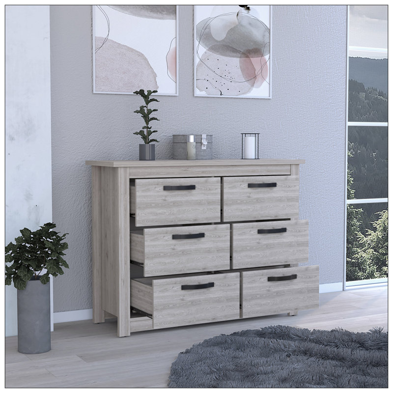 Commode double 6 tiroirs Toret, chambre, gris clair