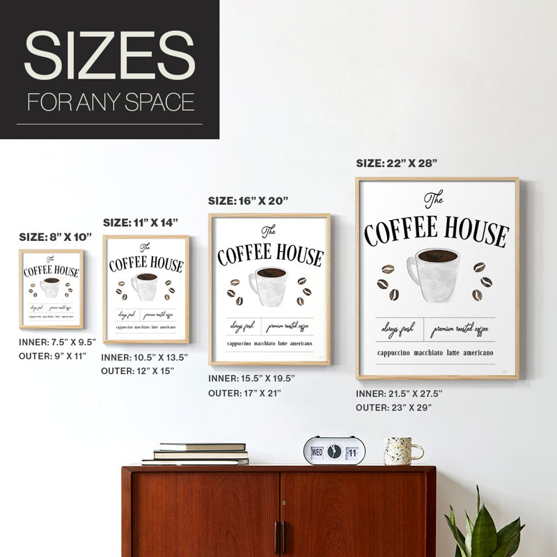 Always Fresh Coffee House Framed Print - Solid Wood, 11" H x 9" W, Natural