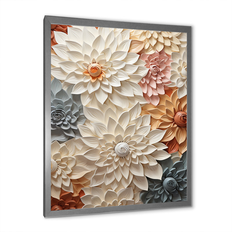 Fleurs blanches et bleues en harmonie sur toile, H 20 po x l 12 po x P 1 po, Cadre simple argenté