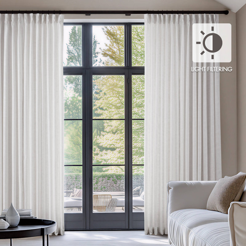 Emery White Linen Blend Light Filtering 40x102" Curtain Panel Pair, White, 40'' W x 102'' L