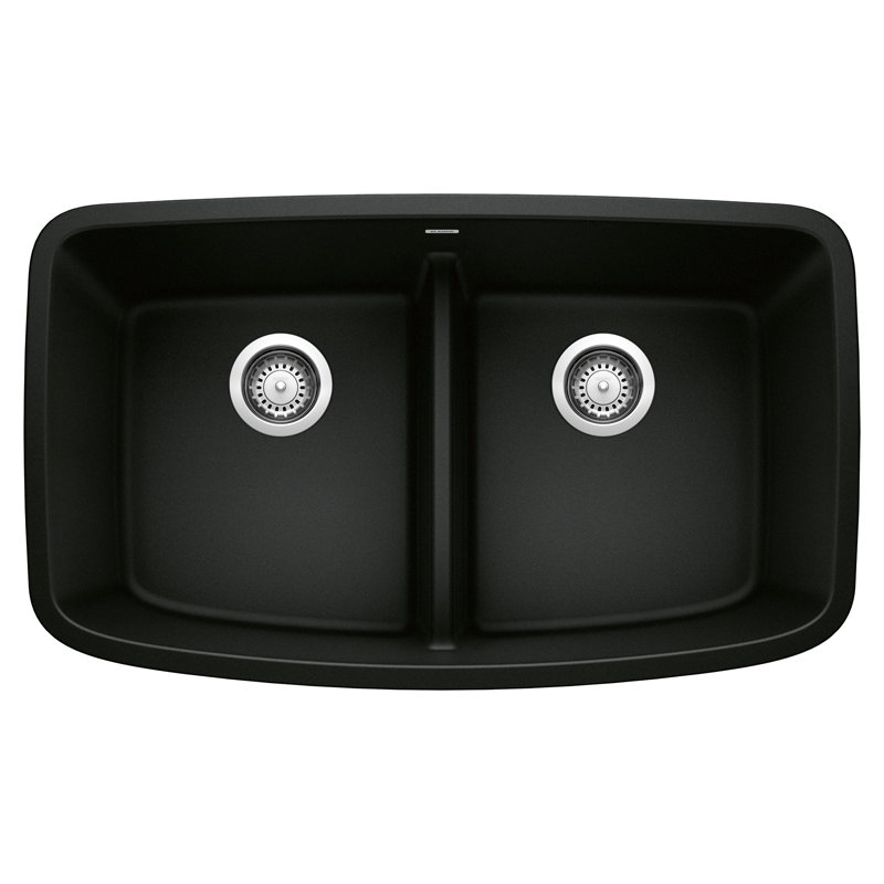 Valea Silgranit 32" 50/50 Double Bowl Undermount Kitchen Sink with Low Divide - Coal Black, Coal Black