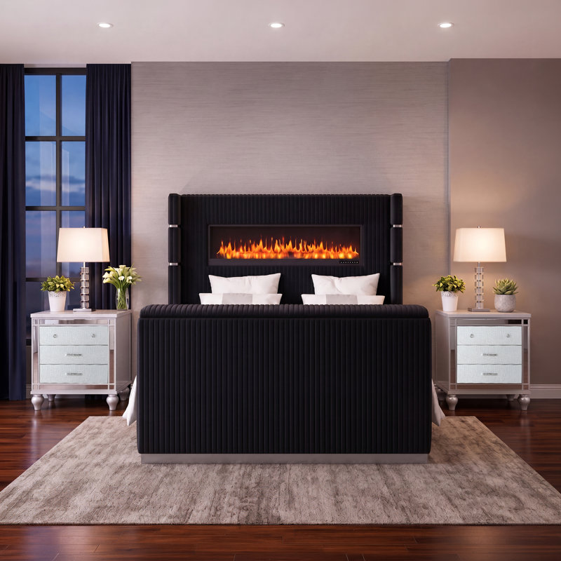 Joed King 3PC - noir, Black, 3 pcs: Bed, 2 Nightstands, Très grand lit