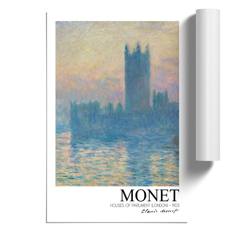 Houses Of Parliament With Border by Claude Monet - No Frame Painting, 30cm H x 21cm W x 0.1cm D