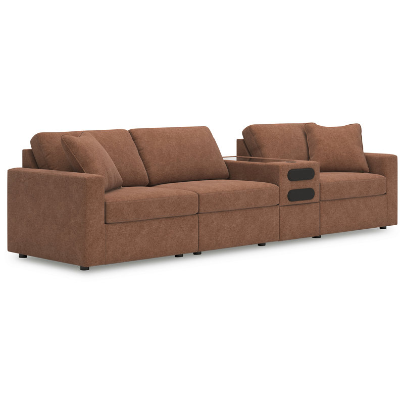 Braintree 4-Piece Sectional With Audio Console, Brown Polyester