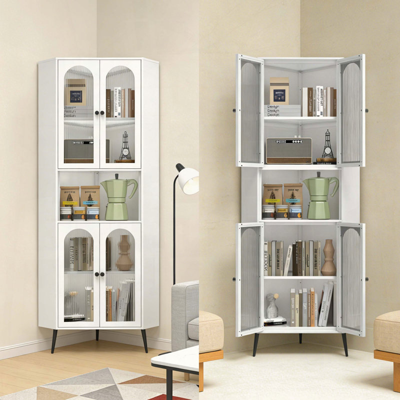 White 73 Corner Metal Storage Cabinet