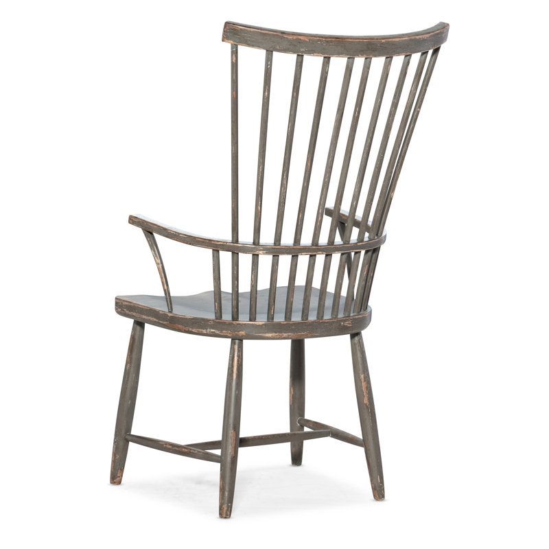 Chaise avec accoudoirs à dossier Windsor en bois massif gris Marzano