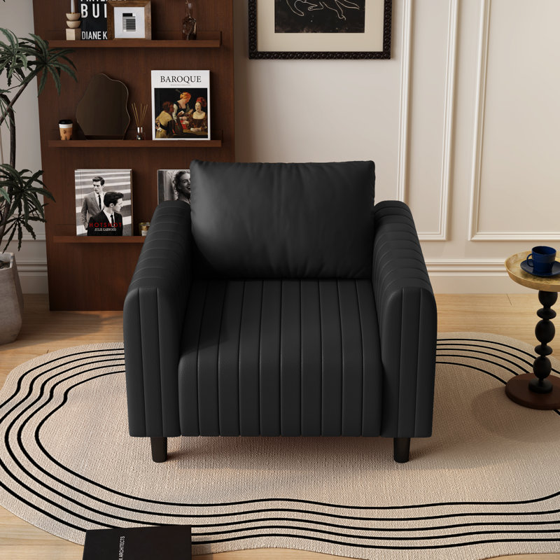 Delana 37.8" Wide Faux Leather Armchair, Black
